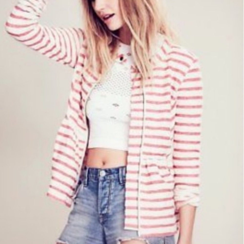 FREE PEOPLE | Jacket Peplum White Red Stripe XS